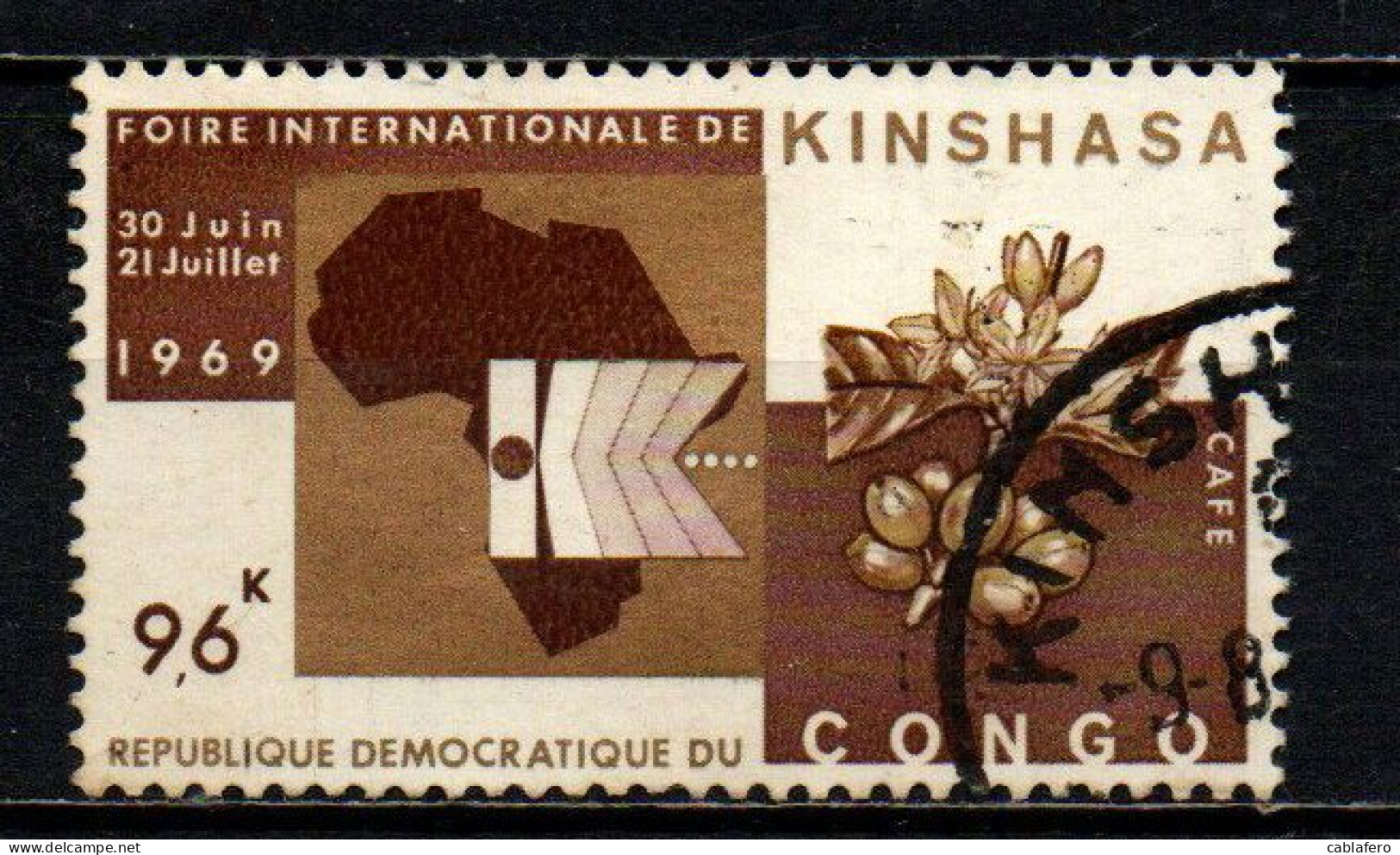 CONGO - 1969 - Kinshasa Fair Emblem And Coffee -  Kinshasa Fair, Limete, June 30-July 21 - USATO - Afgestempeld