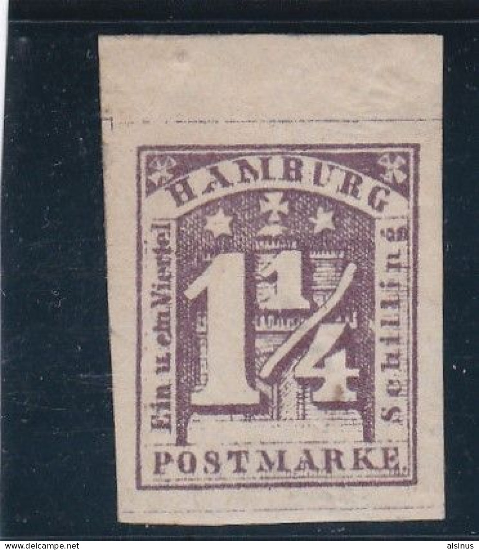 ALLEMAGNE - HAMBOURG - 1864 - 11/4 LILAS - N° 8 - NEUF - CHARNIERE - BORD DE FEUILLE - Hamburg