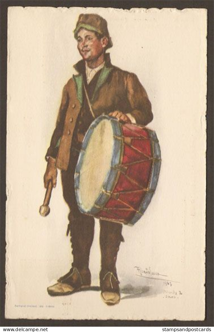 Portugal Carte Entier Postal Surcharge 1953 Costume Pauliteiro Miranda Do Douro Tambour Musique Stationery Drum Music - Musique