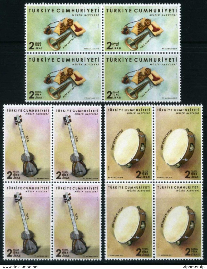 Türkiye 2019 Mi 4482-4484 MNH Musical Instruments, Tar, Ağız Kopuzu, Erzurum Defi | Music [Block Of 4] - Musique