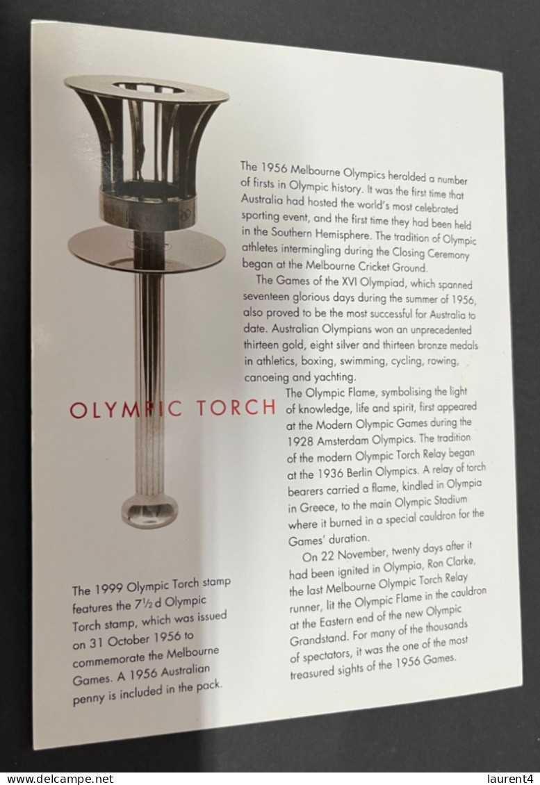 20-7-2023 (2 S 44) Australia Stamp & Coin Souvenir - 1956 Olympic Torch Relay ( With 1956 Penny Kangaroo Coin) - Penny