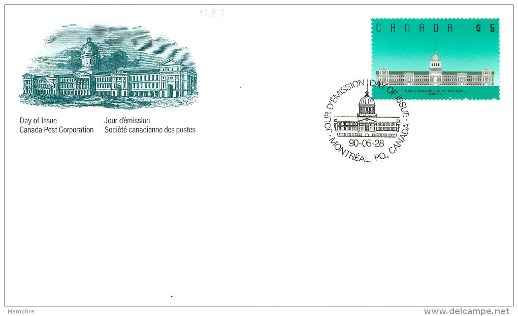 1990  Bonsecours Market, Montreal   $5 Definitive Sc 1183  Official FDC - 1981-1990