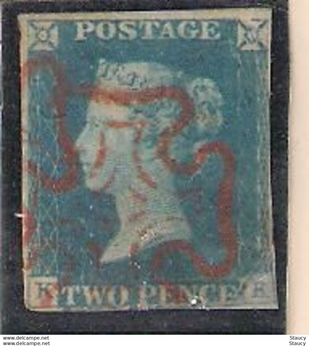 GREAT BRITAIN 1840-1841 RARE QUEEN VICTORIA IMPERF PENNY BLUE With RED MALTESE CROSS USED Ex Rare - Used Stamps