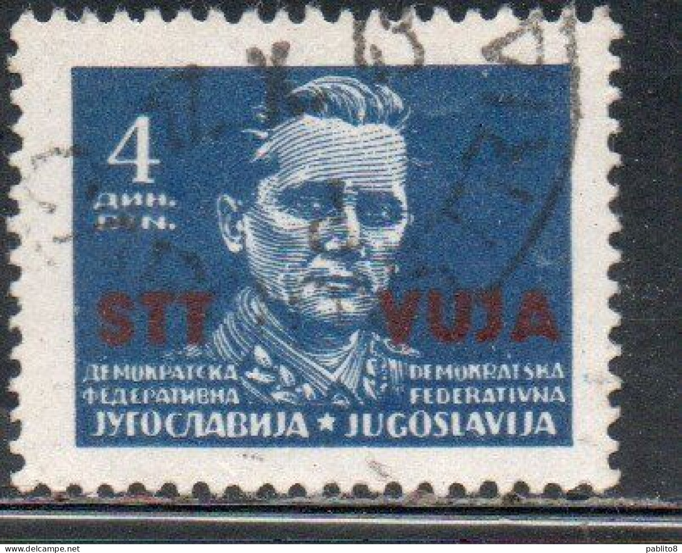 TRIESTE B 1949 FRANCOBOLLO SOPRASTAMPATO DI YUGOSLAVIA JUGOSLAVIA OVERPRINTED TITO DIN. 4d USED USATO OBLITERE' - Mint/hinged
