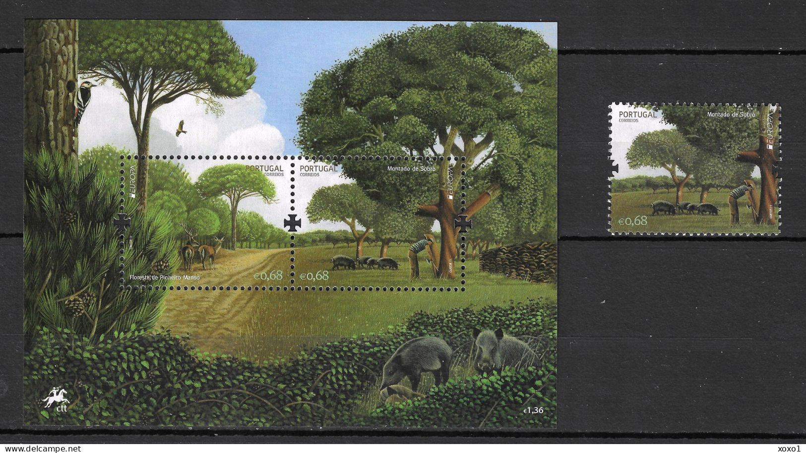 Portugal 2011 MiNr. 3623 - 3624 (Block 313) EUROPA CEPT Forests Birds Mammals Plants Cork Oak 1v +1 S\sh MNH** 4.80 € - Piciformes (pájaros Carpinteros)