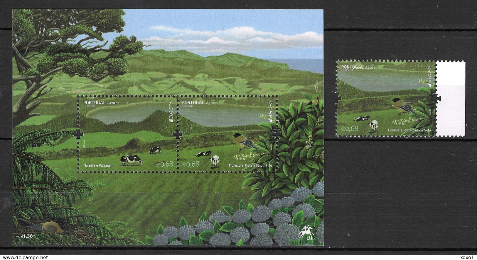 Portugal Azores 2011 MiNr. 569 - 70 (Block 46) Azoren EUROPA CEPT Forests Birds Farm Cows Plants 1v +1 S\sh MNH** 4.80 € - 2011