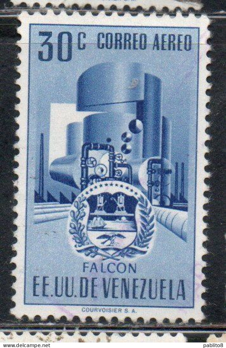 VENEZUELA 1953 1954 AIR POST MAIL AIRMAIL COAT OF ARMS FALCON AND STYLIZED OIL REFINERY 30c MLH - Venezuela