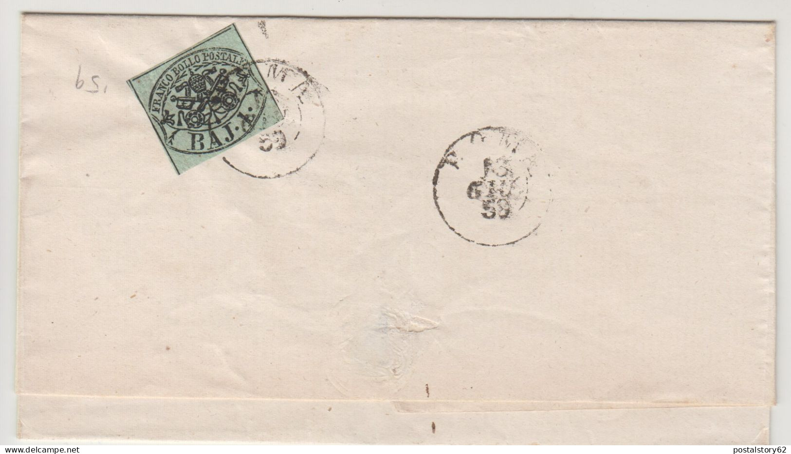 Stato Pontificia, 1 Baj Su Cover Senza Contenuto Viaggiata Per Roma 1859 - ...-1929 Prephilately