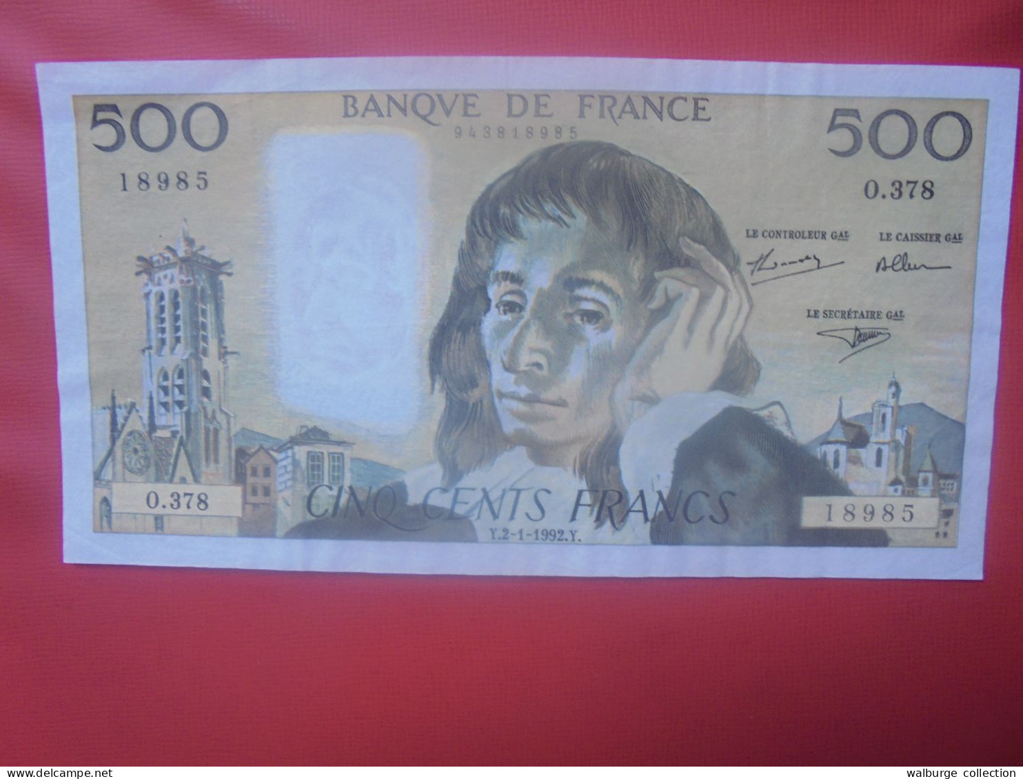 FRANCE 500 FRANCS 1992 Préfix O.378 Circuler (B.18) - 500 F 1968-1993 ''Pascal''