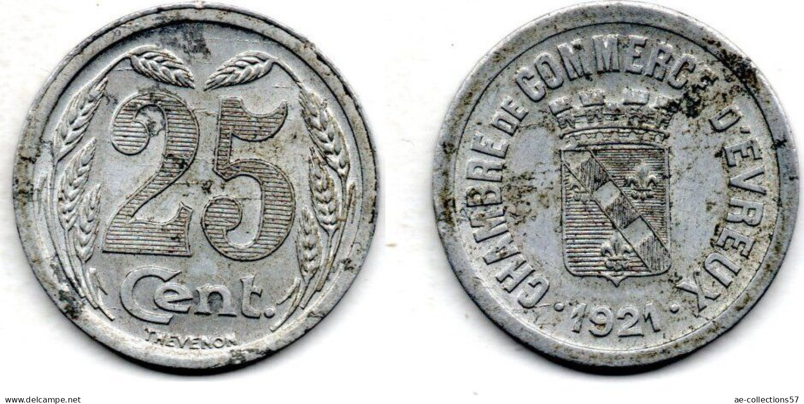 MA 23962 / Evreux 25 Centimes 1921 TTB - Monetari / Di Necessità