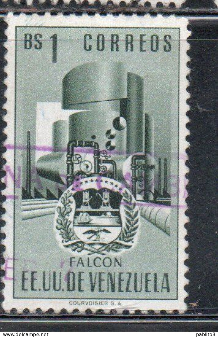 VENEZUELA 1953 1954 COAT OF ARMS FALCON AND STYLIZED OIL REFINERY 1b USED USATO OBLITERE' - Venezuela