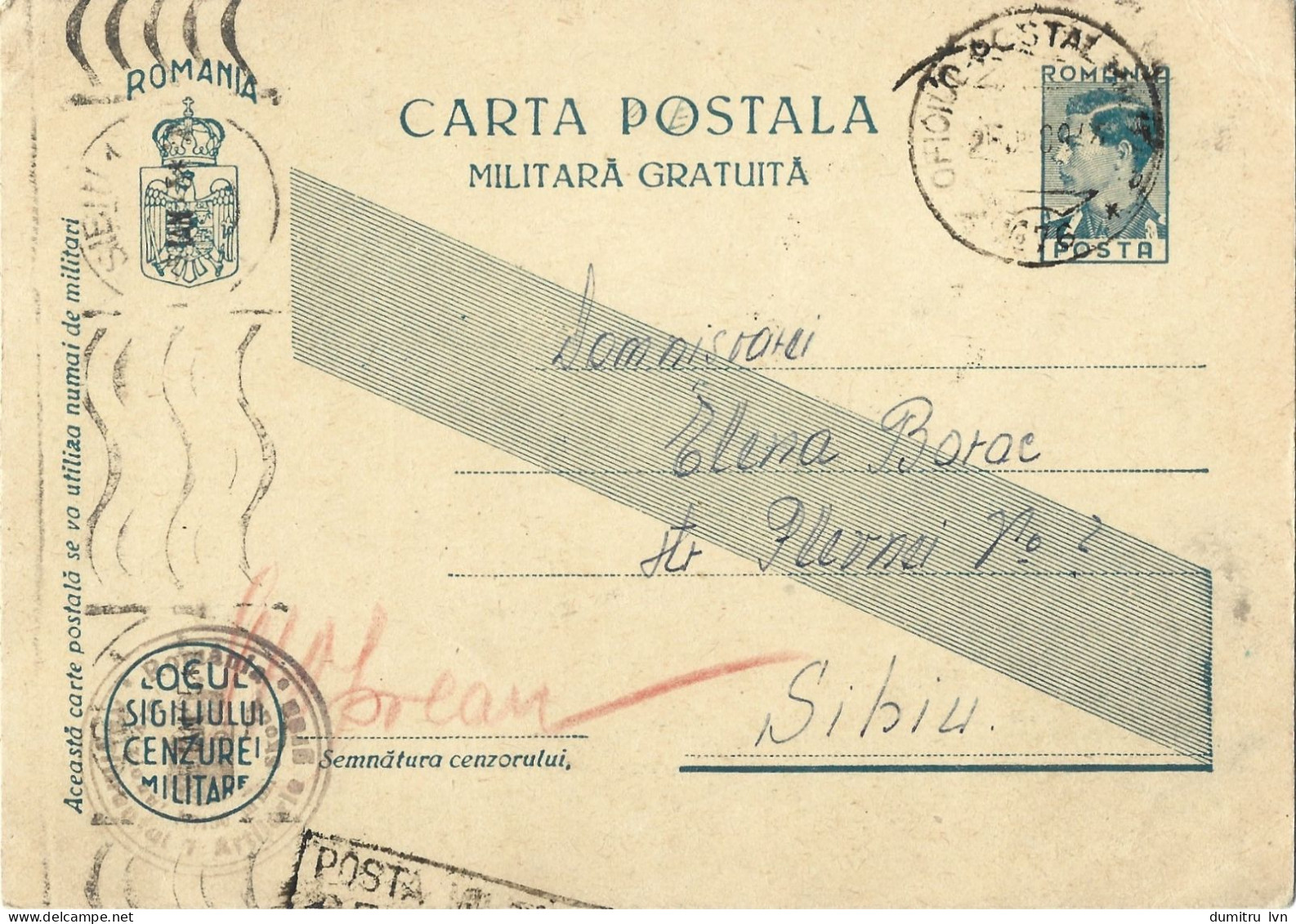 ROMANIA 1944  CESORED, FREE MILITARY .WW 2.OPM.Nr.76 POSTCARD STATIONERY - Lettres 2ème Guerre Mondiale