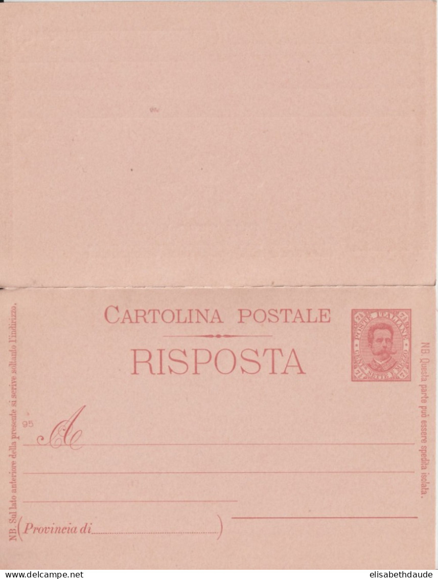 ITALIE - 1895 - RARE CARTE AVEC REPONSE PAYEE MiP26 NEUVE - Interi Postali