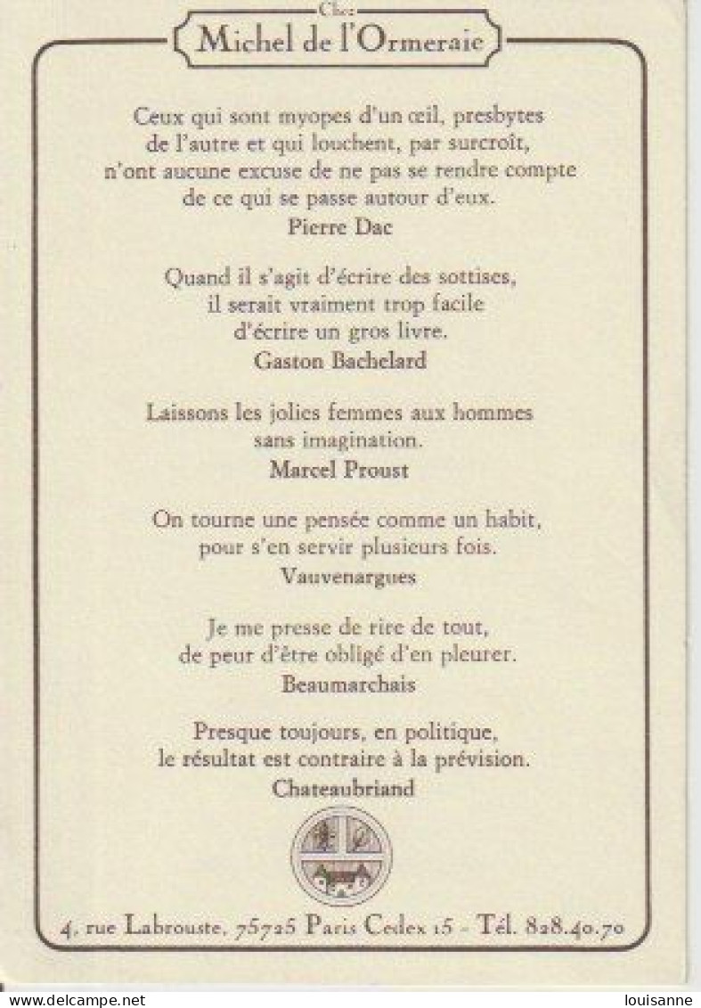 MICHEL DE L'ORMERAIE  -  ANTHOLOGIE  DU  RRE  &  DU  SOURIRE   -   3 C P M  ( &  DOS  De La Carte )-  ( 23 / 7 /  112  ) - Ecrivains