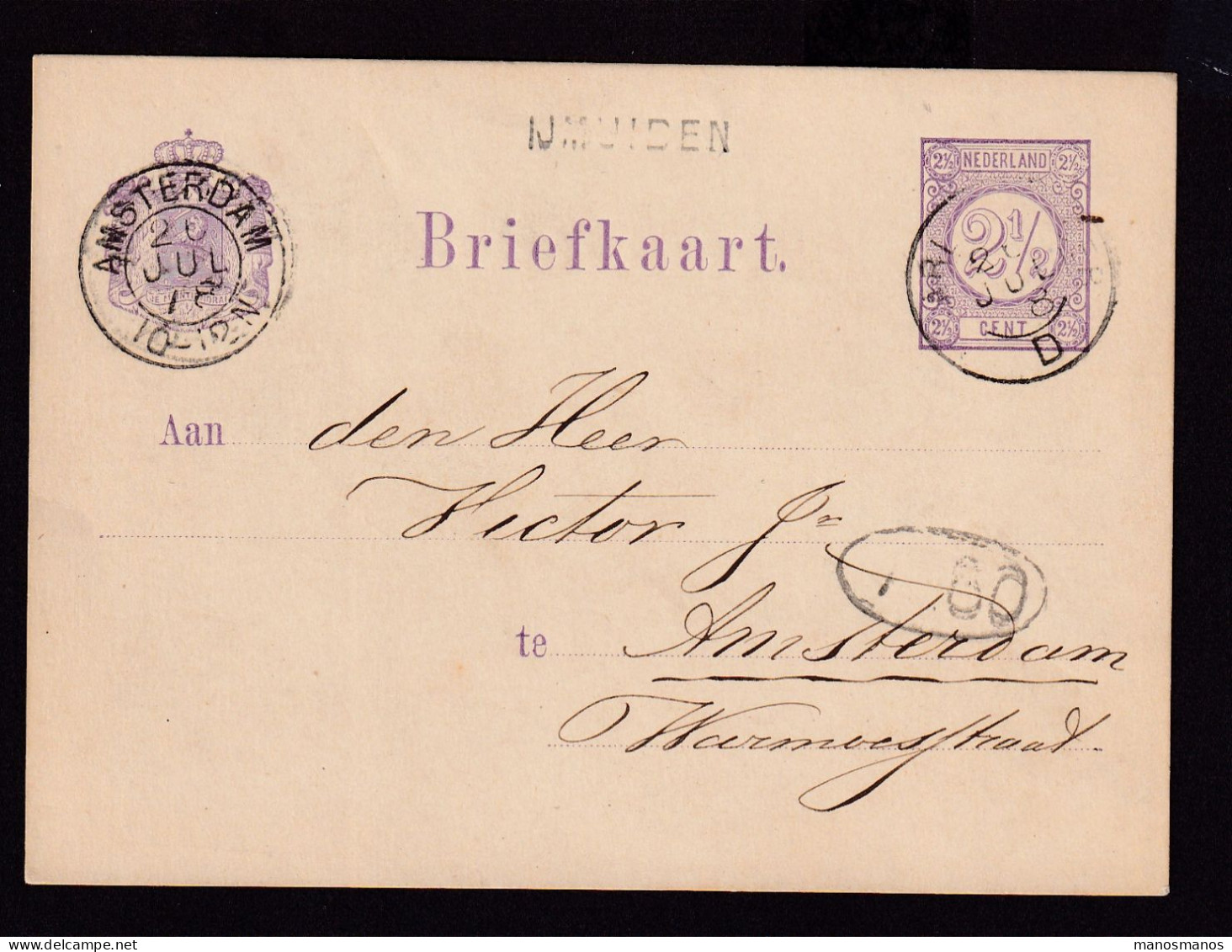 529 DT - Entier Postal Cachet Ambulant HAARL.-HELDER 1878 , Griffe Non Encadrée IJMUIDEN - Tren
