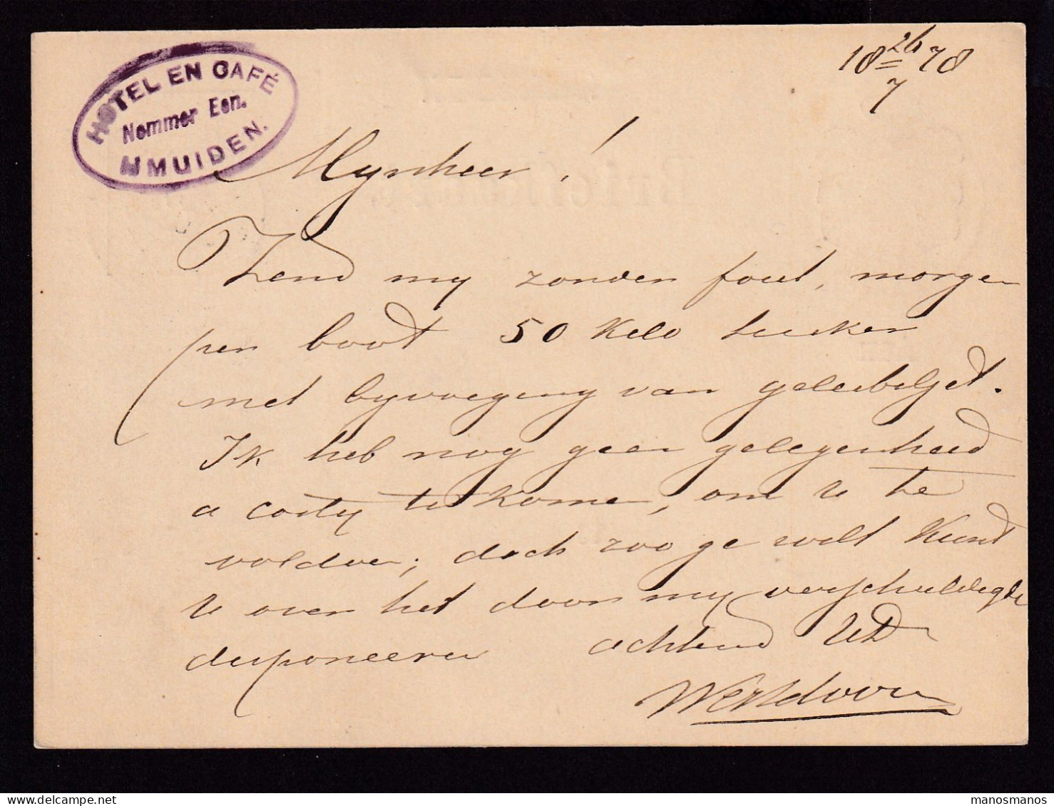 529 DT - Entier Postal Cachet Ambulant HAARL.-HELDER 1878 , Griffe Non Encadrée IJMUIDEN - Railway