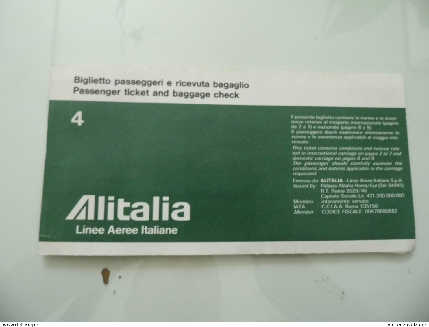 Biglietto Alitalia "NAPOLI - PARIGI" 1988 - Europa