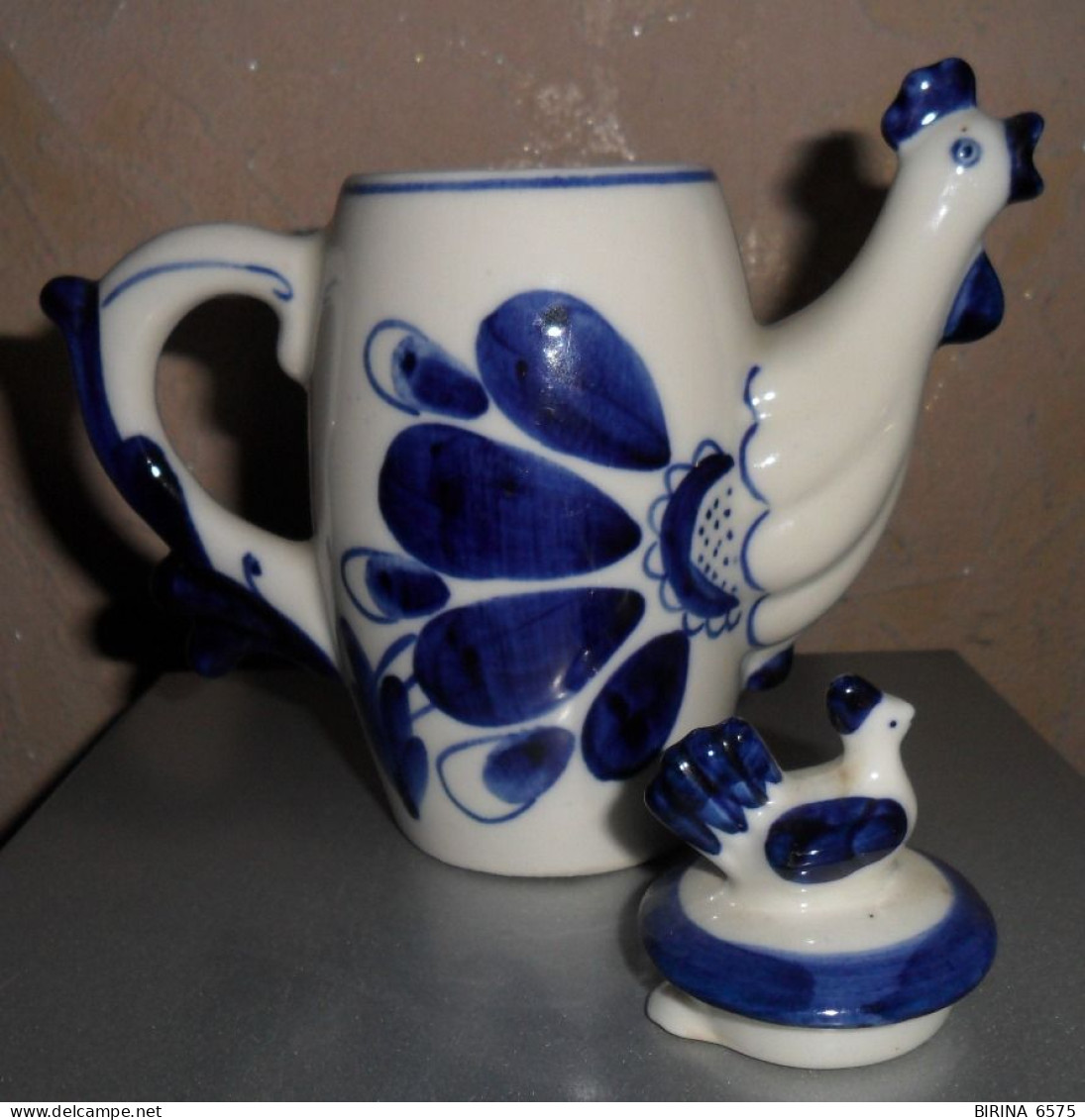 GZHEL. The USSR. Set. TEAPOT. TWO CUPS. COCKEREL. - 6-27-i - Teiere