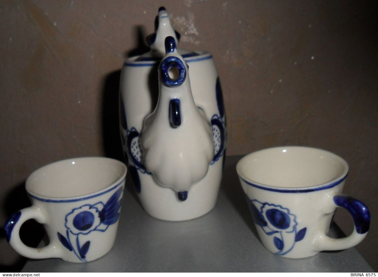 GZHEL. The USSR. Set. TEAPOT. TWO CUPS. COCKEREL. - 6-27-i - Teekannen