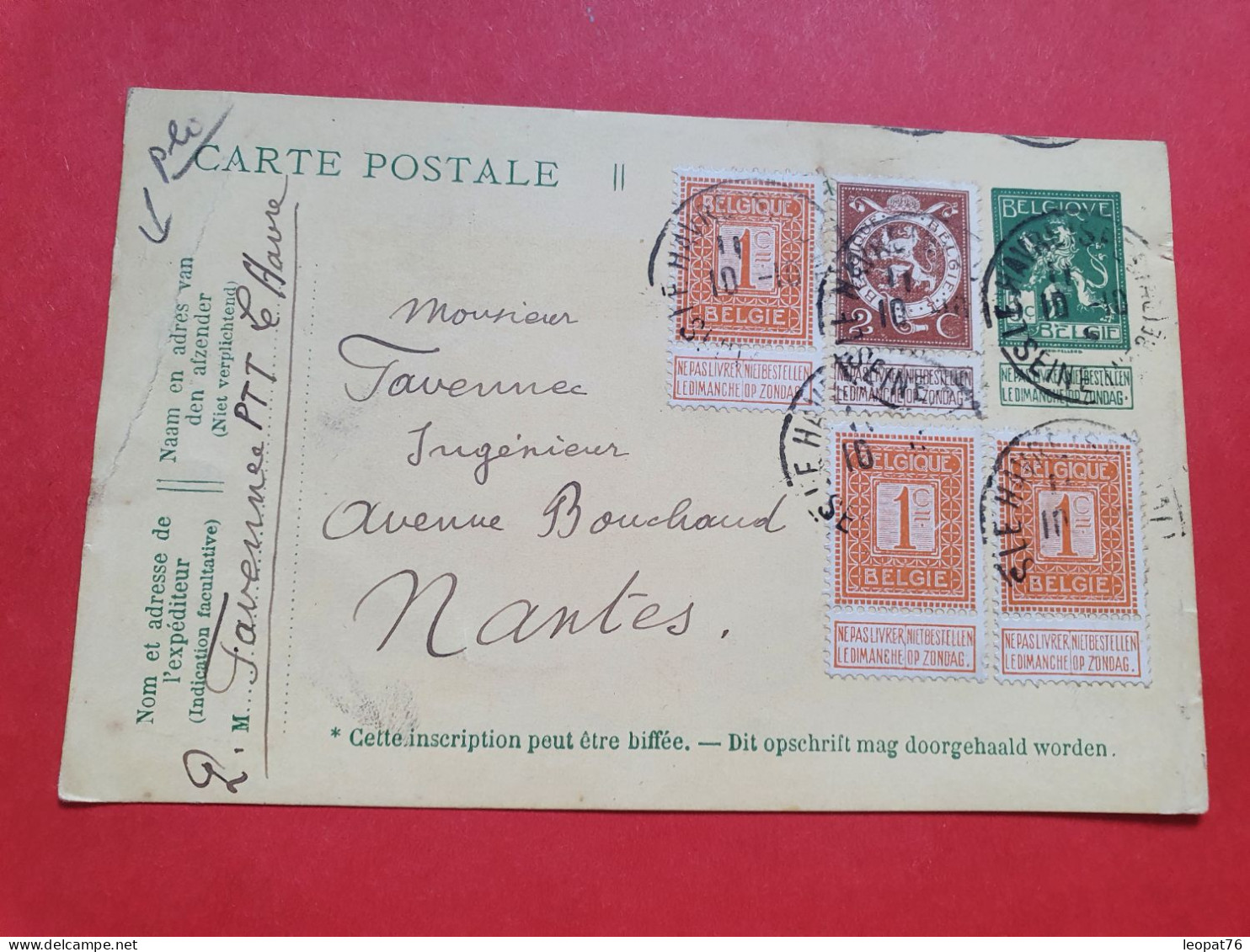 Belgique - Entier Postal + Compléments Du Havre Pour Nantes En 1915 - JJ 104 - Altri & Non Classificati