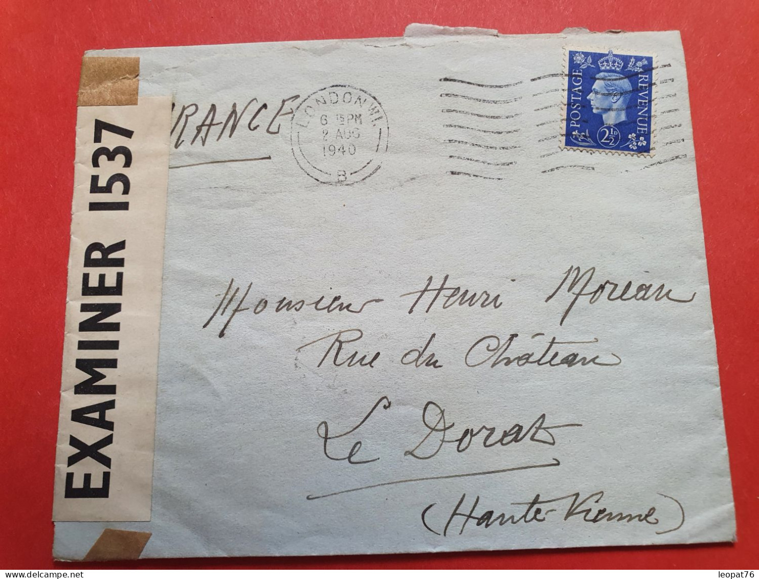 GB - Enveloppe De L'Hôtel York De Londres Pour La France En 1940 Avec Contrôle Postal - JJ 112 - Covers & Documents