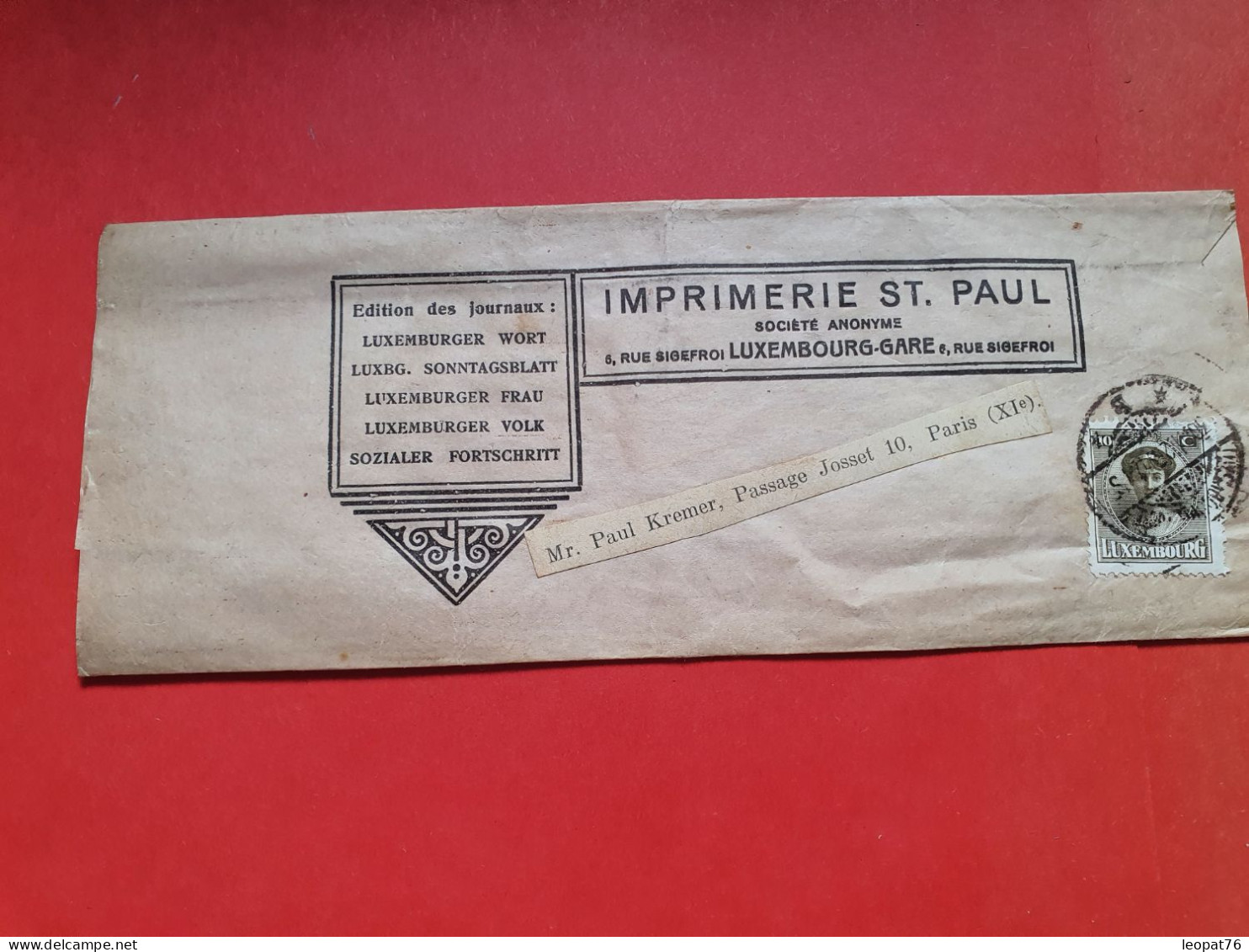 Luxembourg - Bande Pour Imprimés De Luxembourg Pour Paris En 1925 - JJ 116 - Briefe U. Dokumente