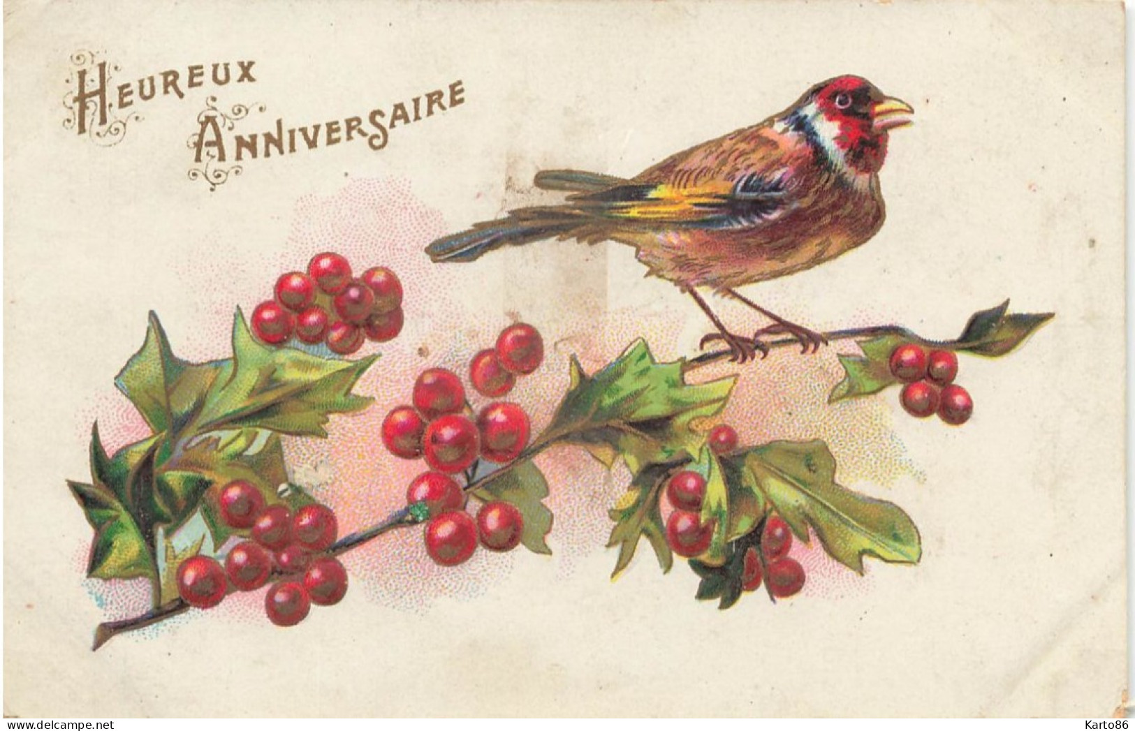 Heureux Anniversaire * Cpa Illustrateur Gaufrée Embossed * Oiseau Bird - Geburtstag