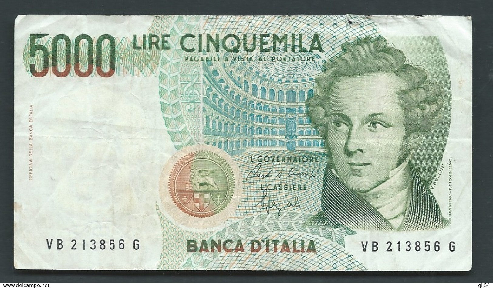 Italie -billet , Italie ,BANCA D'ITALIA ,5000 ,cinquemila Lire   -  VB 213856 G - Laura 10602   - 5000 Lire