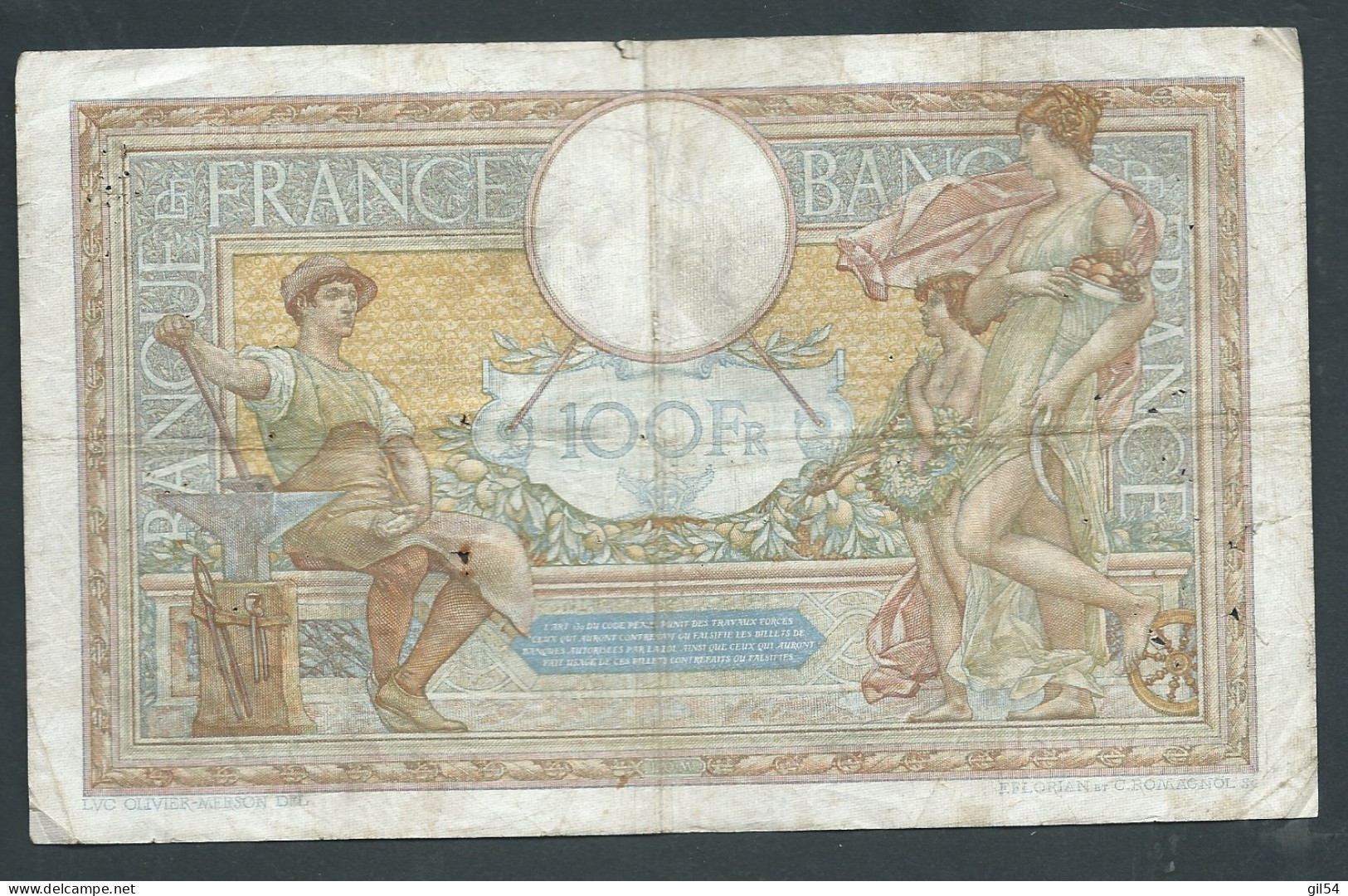 Billet, France, 100 Francs,  ''Luc Olivier Merson'', FR . 13/1/1938 . FR - V.57221  774  - Laura 10604 - 100 F 1908-1939 ''Luc Olivier Merson''