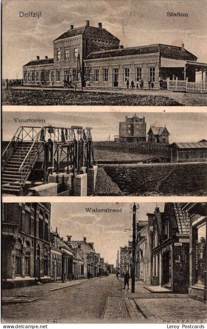 #3236 - Delfzijl, Station, Vuurtoren, Waterstraat 1913 (GR) - Delfzijl