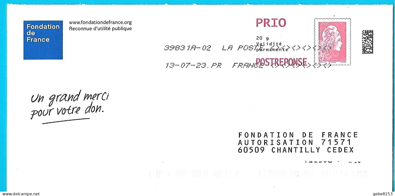 PostRéponse Lettre Prioritaire Marianne L'engagée Fondation De France Chantilly Oise Toshiba - Prêts-à-poster: Réponse /Ciappa-Kavena