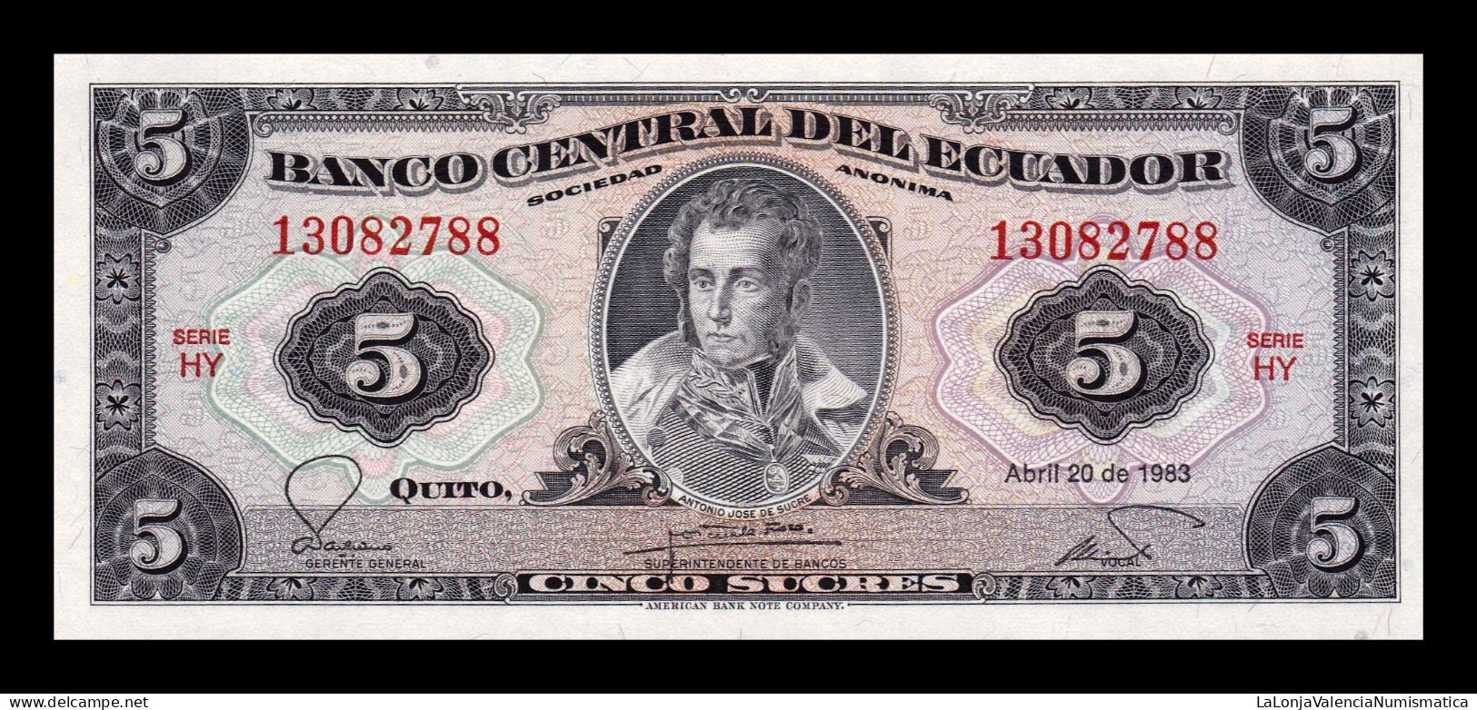 Ecuador 5 Sucres 1983 Pick 108b(4) Serie HY Sc Unc - Equateur