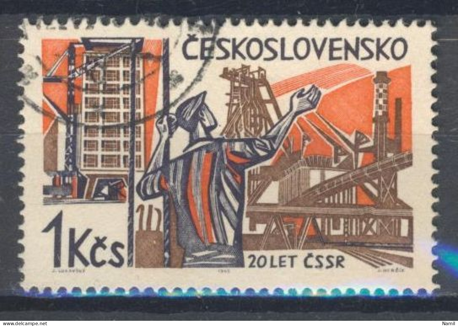 Tchécoslovaquie 1965 Mi 1536 (Yv 1402), Obliteré, Varieté Position 6/1 - Varietà & Curiosità
