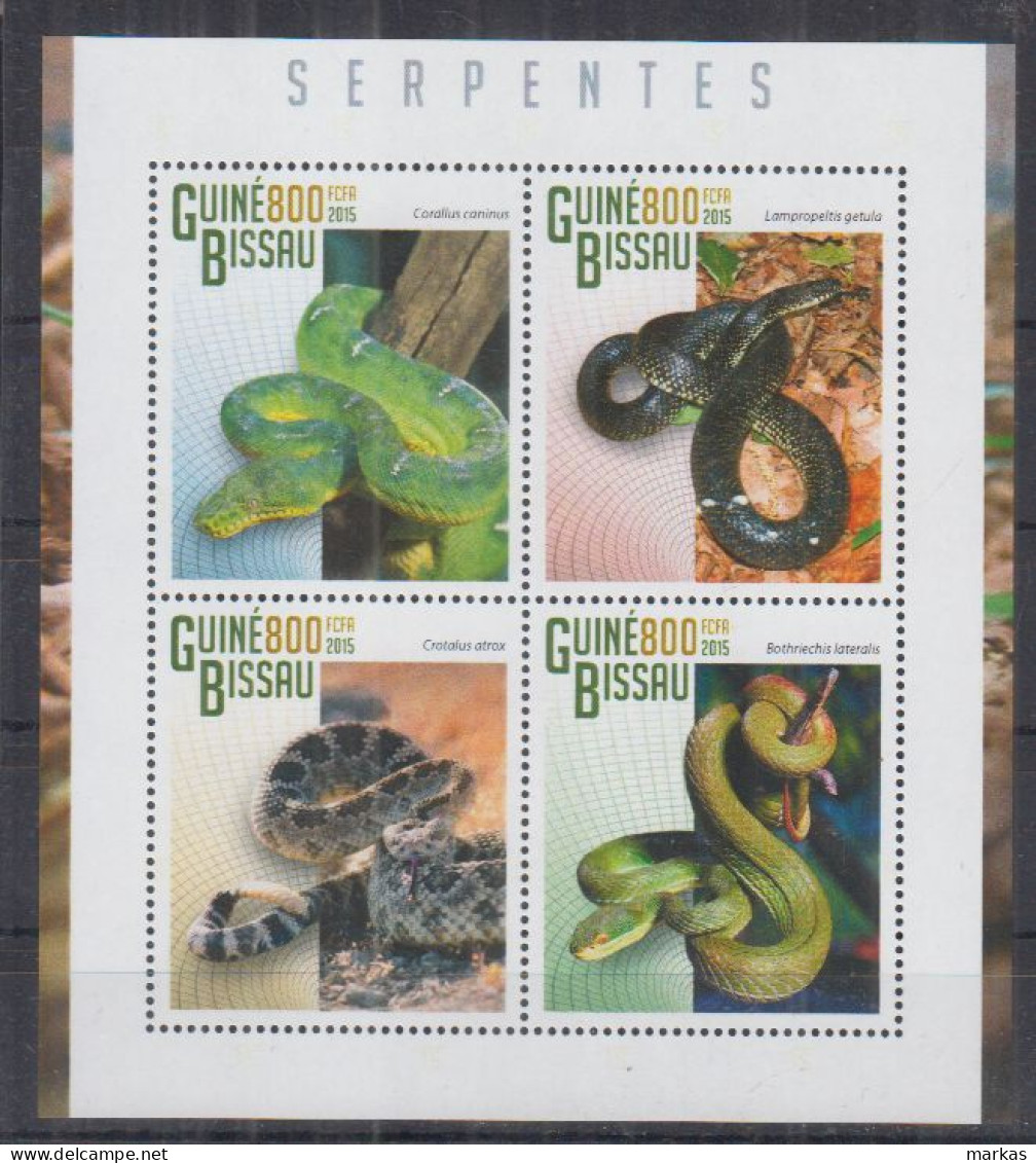 U13. Guinea-Bissau MNH 2015 Fauna - Reptiles - Snakes - Serpents