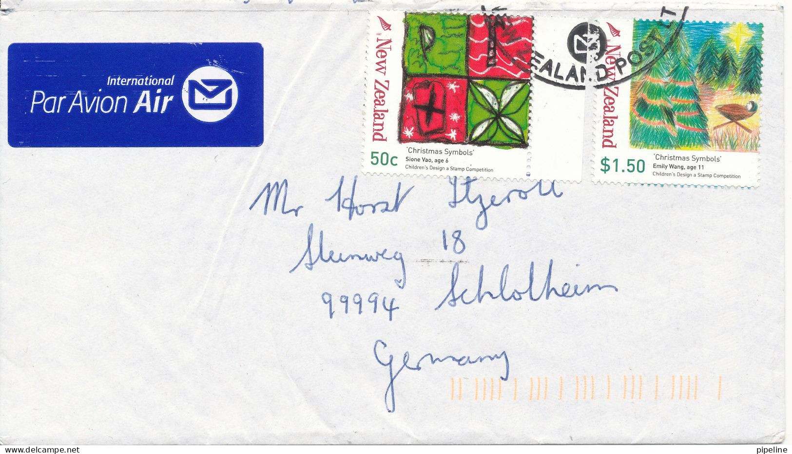 New Zealand Cover Sent Air Mail To Germany 2007 Christmas Stamps - Brieven En Documenten