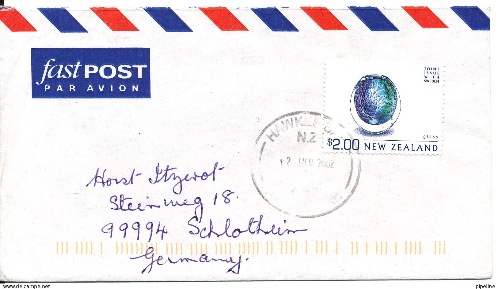 New Zealand Air Mail Cover Sent To Germany 12-7-2002 Single Franked - Luftpost