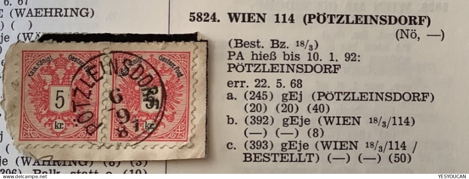 PÖTZLEINSDORF 1887 (Wien 114, Niederösterreich ) 5 Kr Österreich  (Austria  Autriche - Used Stamps