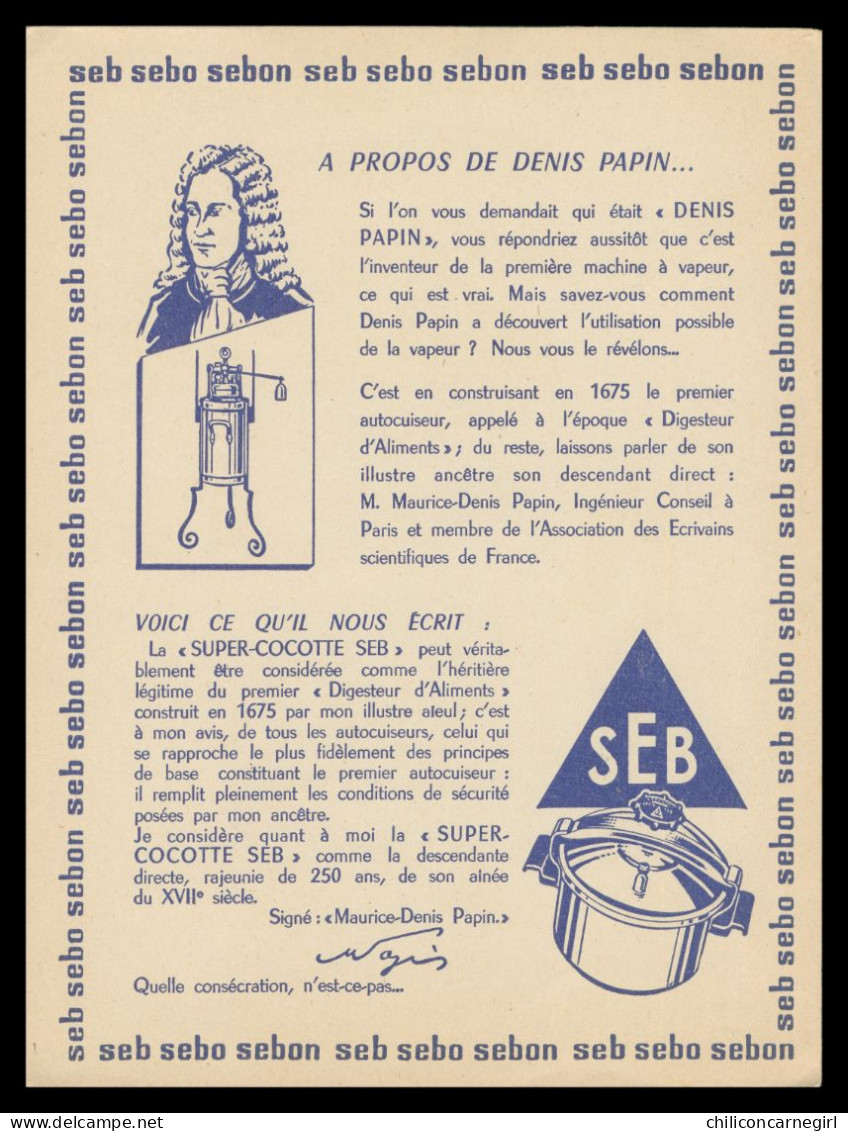 * PROTEGE CAHIER - SEB - SUPER COCOTTE - SEB ... SEBO ... SEBON ! - POULE - DIGESTEUR D'ALIMENTS - DENIS PAPIN - Coberturas De Libros