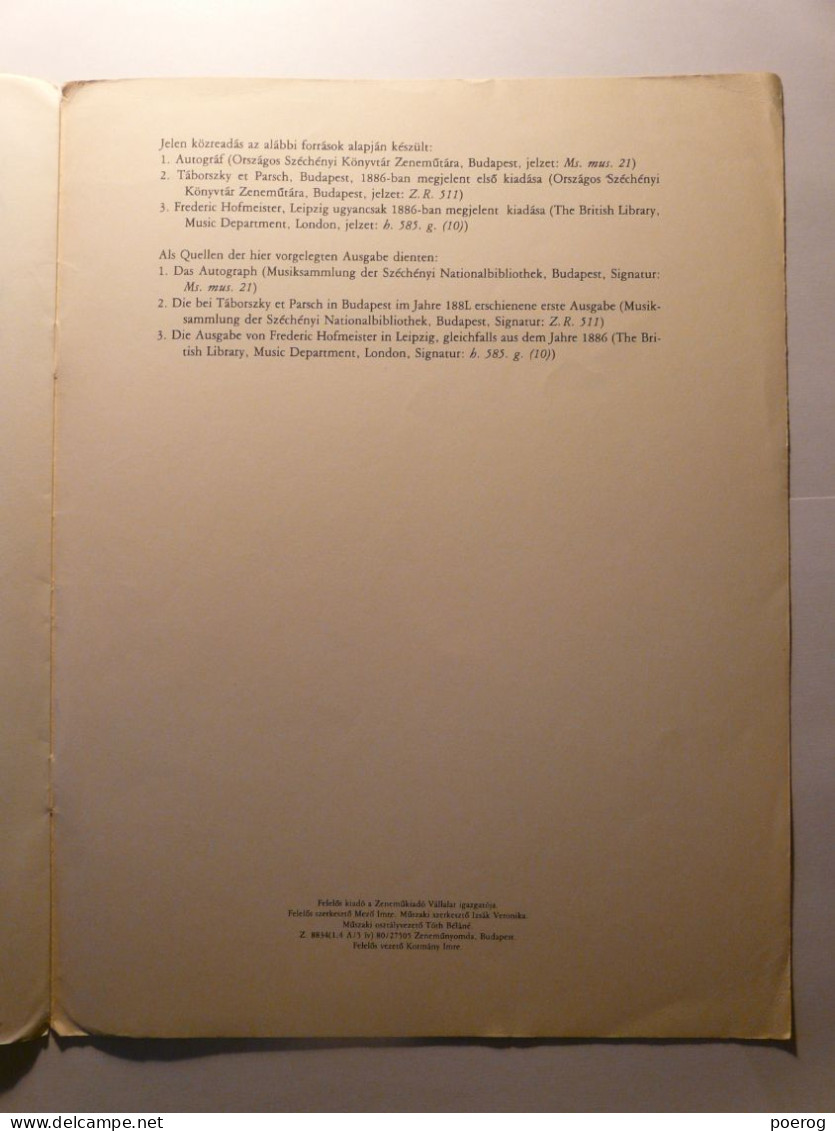PARTITIONS - LISZT - CSARADAS OBSTINE POUR PIANO HARTNACKIGER CARADAS FUR KLAVIER - EDITIO MUSICA BUDAPEST - CIRCA 1960 - Spartiti