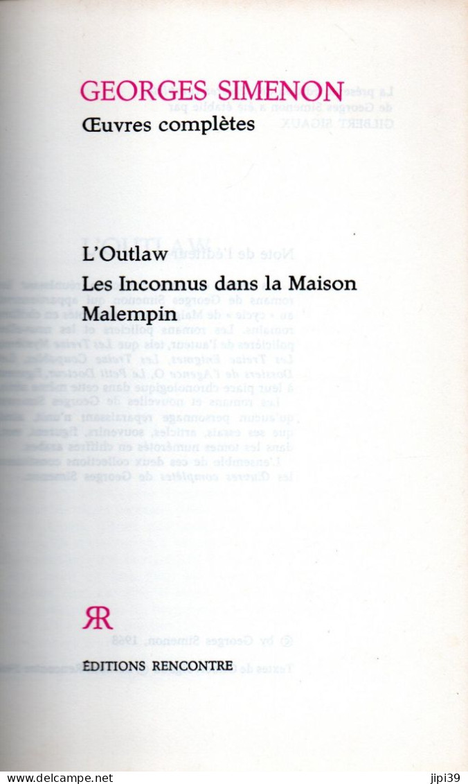 Bradé : L'Outlaw , Les Inconnus Dans La Maison , Malempln - Simenon