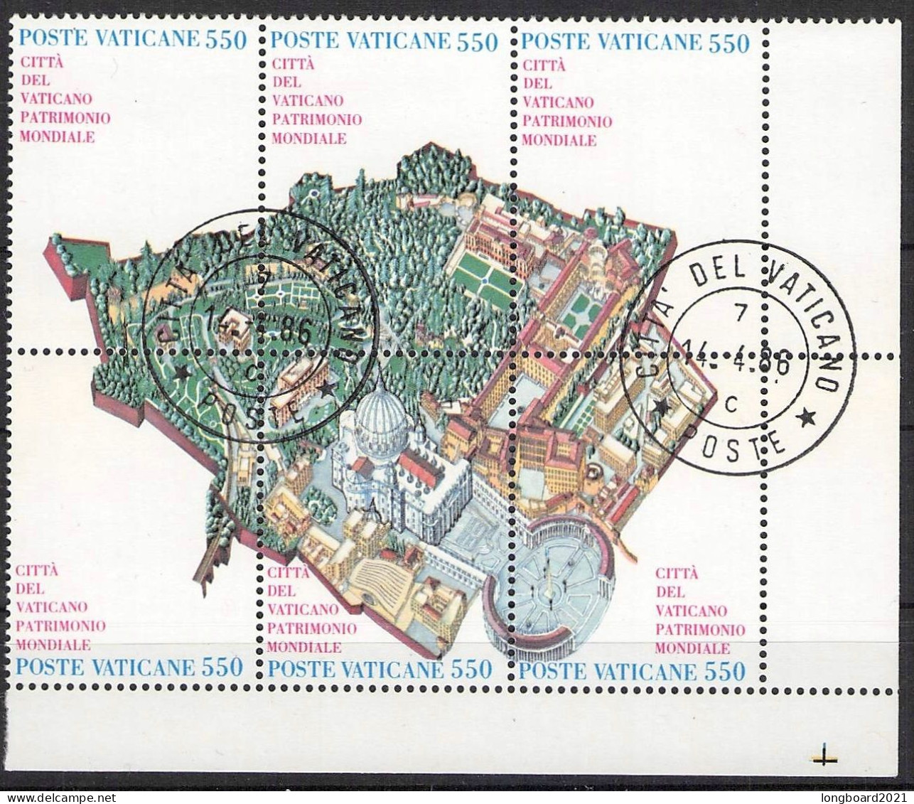 VATICAN - MINISHEET 1986 PATRINONIO MONDIALE Mi 883-888 / *1033 - Blocks & Kleinbögen