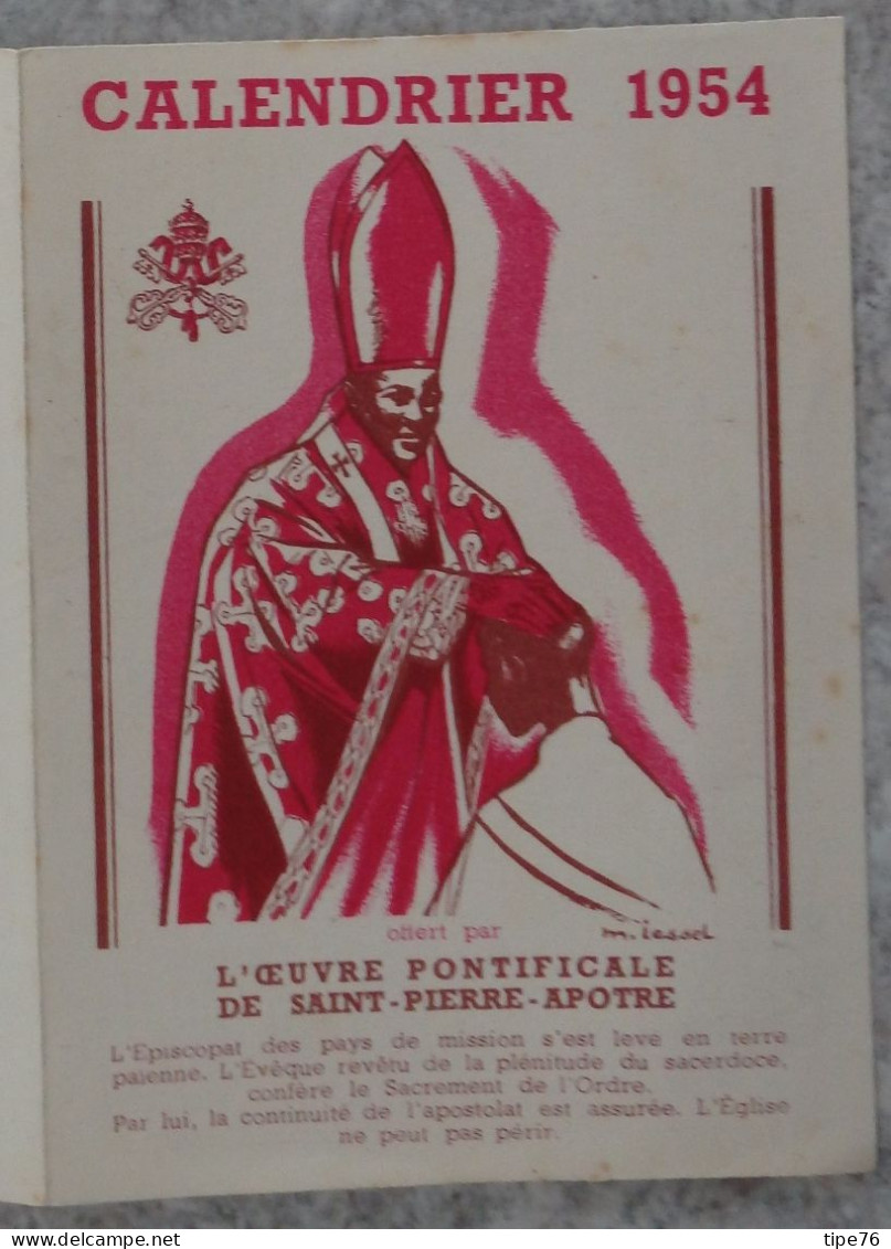 Petit Calendrier De Poche 1954 Religieux Oeuvre Pontificale De Saint Pierre Apôtre - Petit Format : 1941-60