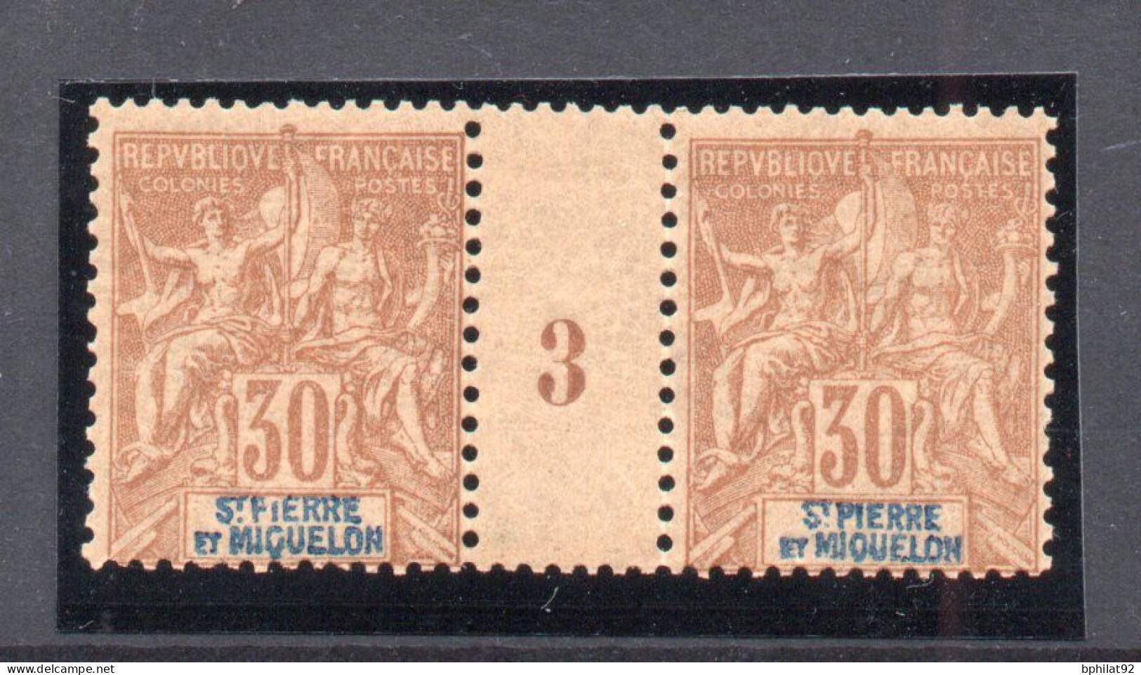 !!! ST PIERRE & MIQUELON, PAIRE DU N°67 AVEC MILLESIME 3 NEUVE ** NON COTEE - Unused Stamps