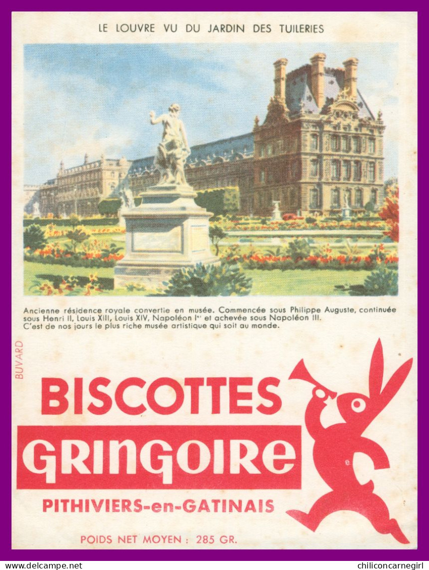 * Lot De 3 Buvards - BUVARD - Biscottes GRINGOIRE - Louvre Vu Du Jardin Des Tuileries Musée De Cluny Aventures De Gringo - Biscotti