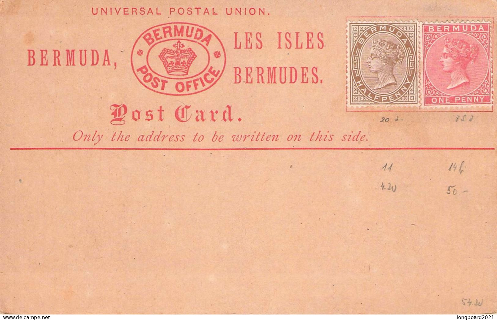 BERMUDA - POSTCARD With HALPFPENNY - ONE PENNY / *1041 - Bermudes