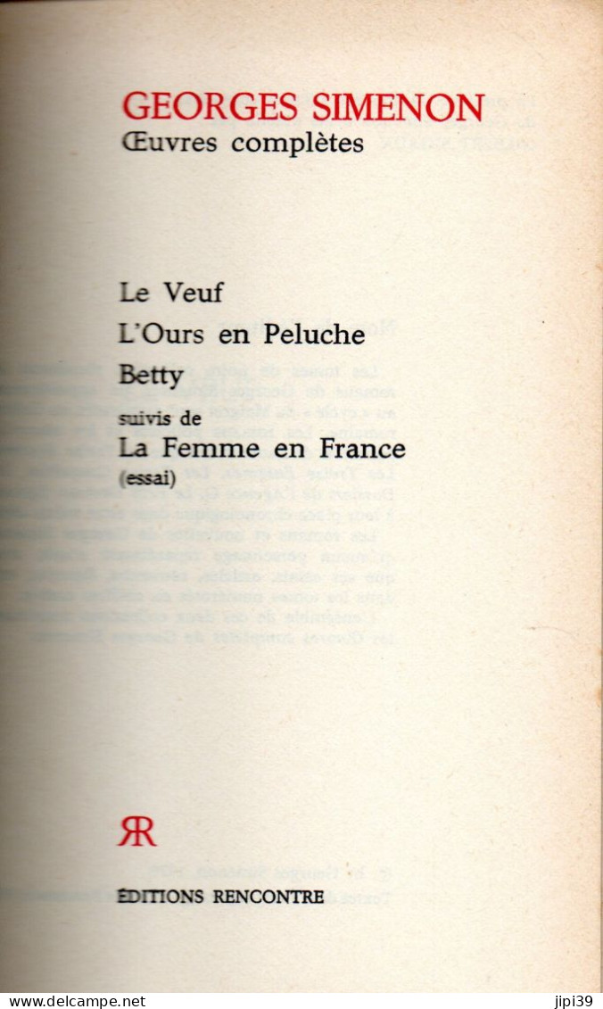 Bradé : Le Veuf , L'Ours En Peluche , Betty , La Femme En France - Simenon