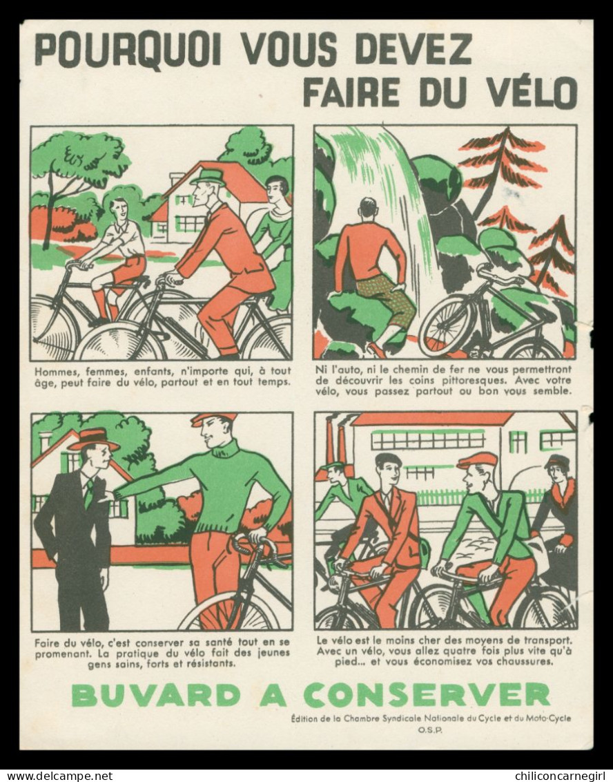 * Buvard - Pourquoi Vous Devez Faire Du Vélo - Edition Chambre Syndicale Nationale Du Cycle Et Du Moto Cycle - O.S.P. - Motos & Bicicletas
