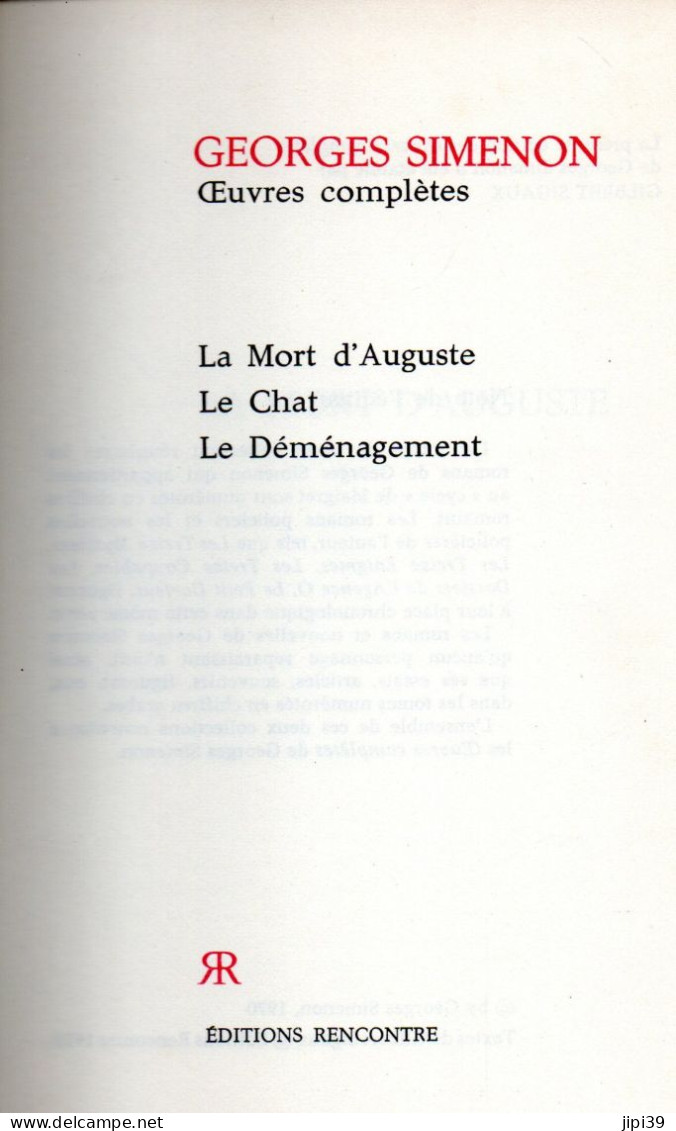 Bradé : La Mort D'Auguste , Le Chat , Le Déménagement - Simenon