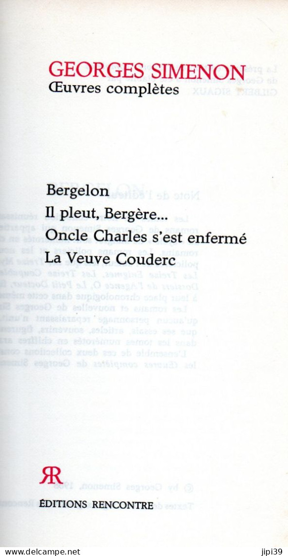 Bradé : Bergelon , Il Pleut Bergère...Oncle Charles S'est Enfermé , La Veuve Couderc - Simenon