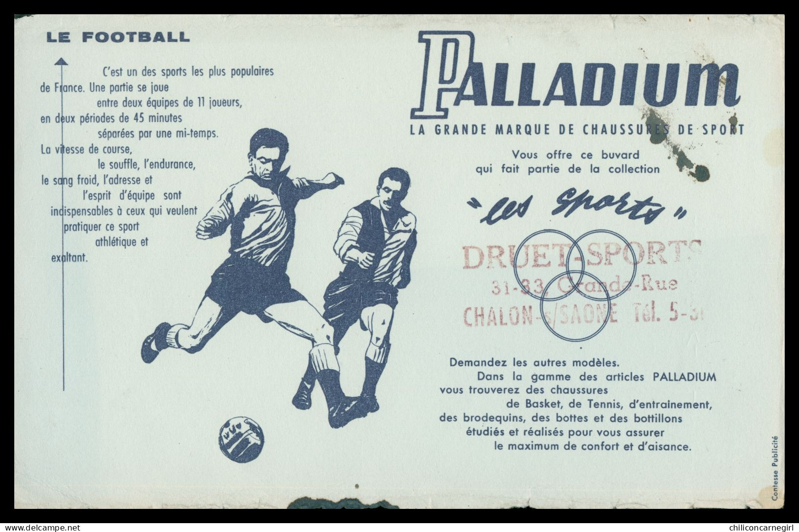 * Buvard - PALLADIUM - Les Sports - FOOTBALL - Chaussures - DRUET SPORTS CHALON SUR SAONE - Deportes